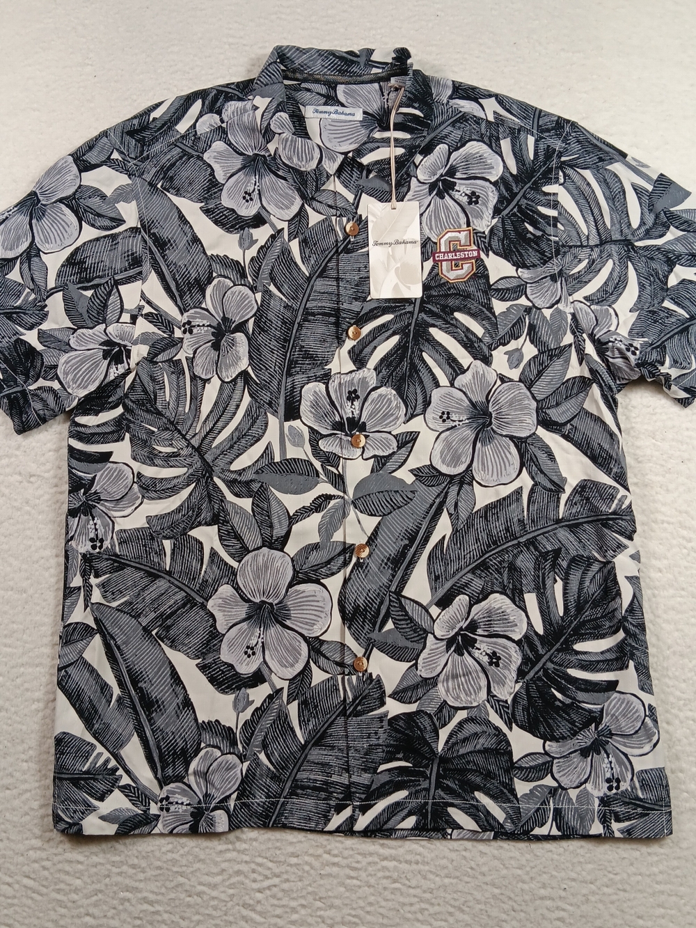 Tommy Bahama Shirt Mens Large Silk Floral Camp Loop Collar Charleston Cougars